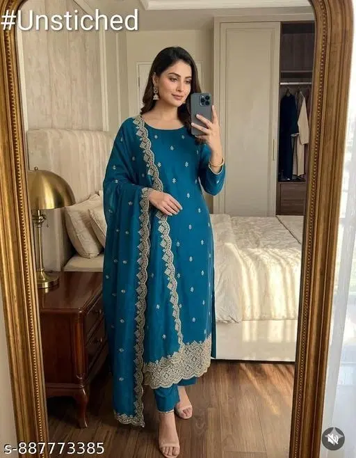 Vichitra Silk Punjabi/All Over Suits (6.05 meter for Women (M)
