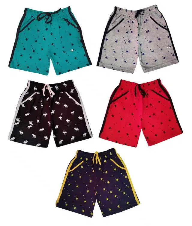 Cotton Blend Printed Shorts for Kids, Pack of 5 (Multicolor, 4-5 Years)