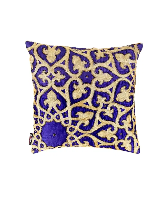 Cotton Cushion Cover, Blue & Beige, 16x16 inches