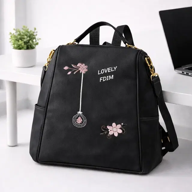 PU Leather Backpack for Women & Girls, Black (9.6 Ltr)