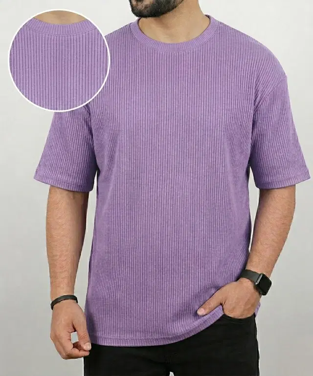 Polyester Round Neck T-shirt for Men, Lavendar (M)