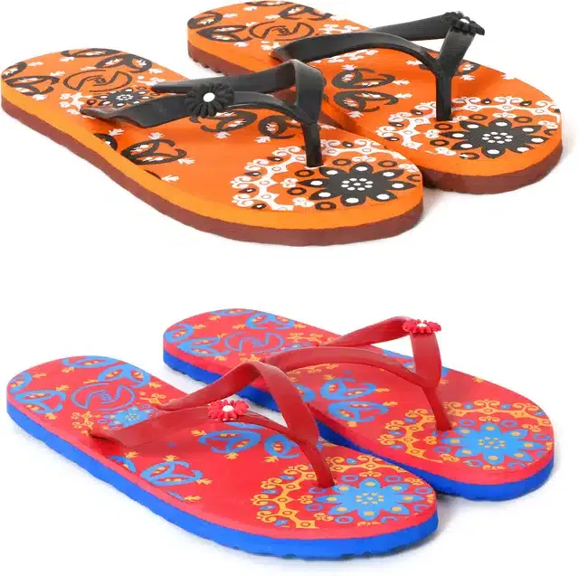 Flip Flops for Women, Pack of 2 (Multicolor, 6)