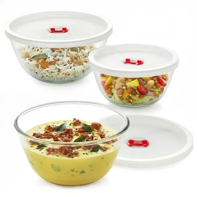 BOROSIL Glass Mixing Bowl 750ml +1L +1.5 L (Pack of 3)| Microwave & Dishwasher Safe