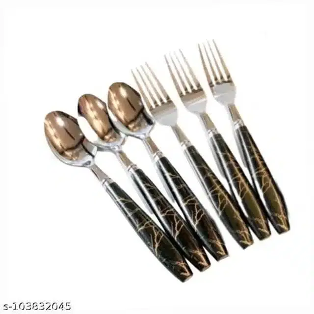 Stainless Steel 3 Pcs Spoons & 3 Pcs Forks, Black, Set of 6