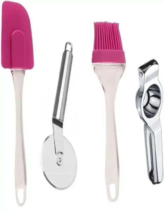 Combo of Spatula Set with Pizza Cutter & Lemon Squeezer, Pack of 4, Multicolor