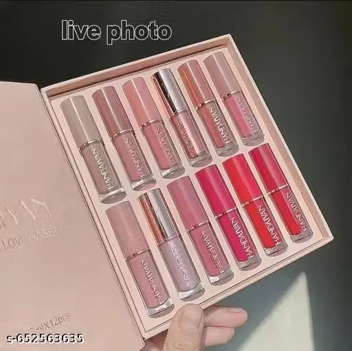 Set of 12 | Velvet Matte Liquid Lipstick | Waterproof & Non-Stick | Nude Glossy Lip Combo for Women