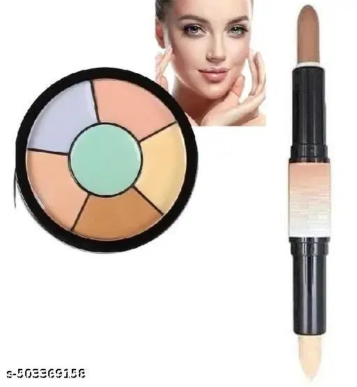 6-in-1 Colors Corrector Palette with Contour Stick, Multicolor, Set of 2