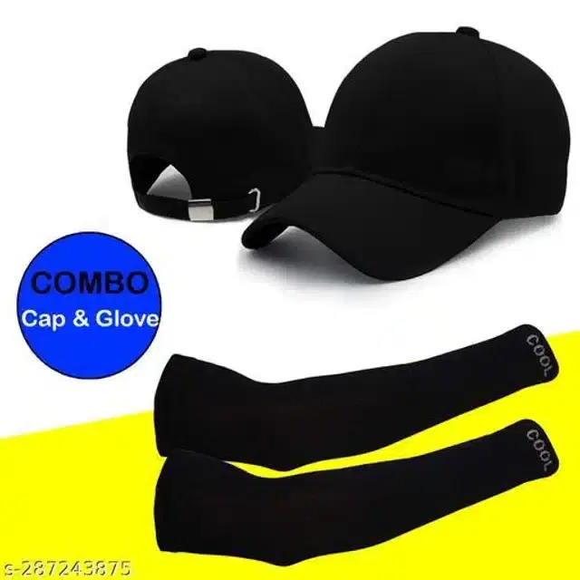Cotton Arm Sleeves & Cap for Men & Women, Set of 2 (Black)