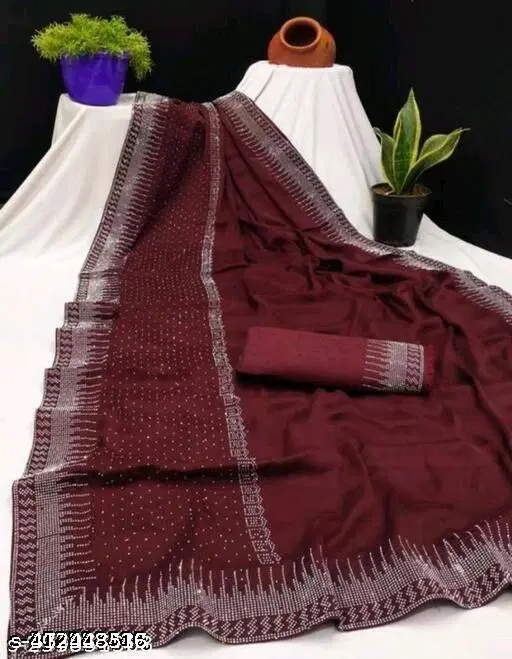 Chiffon Embellished Saree For Women, Maroon
