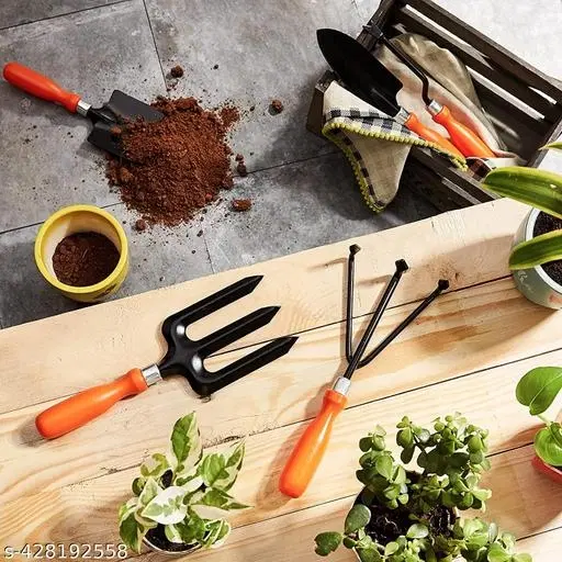 AMAZE WEAL Stainless Steel Gardening Tool Kit, Black & Orange, Set of 5