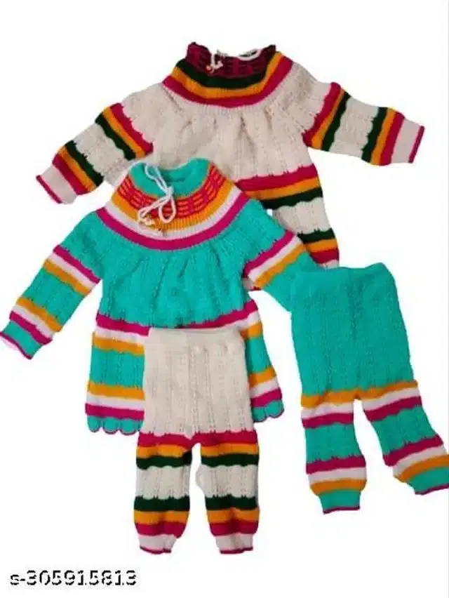 Woolen Sweater & Pant for Girls, Set of 2 (Multicolor, 6-12 Months)