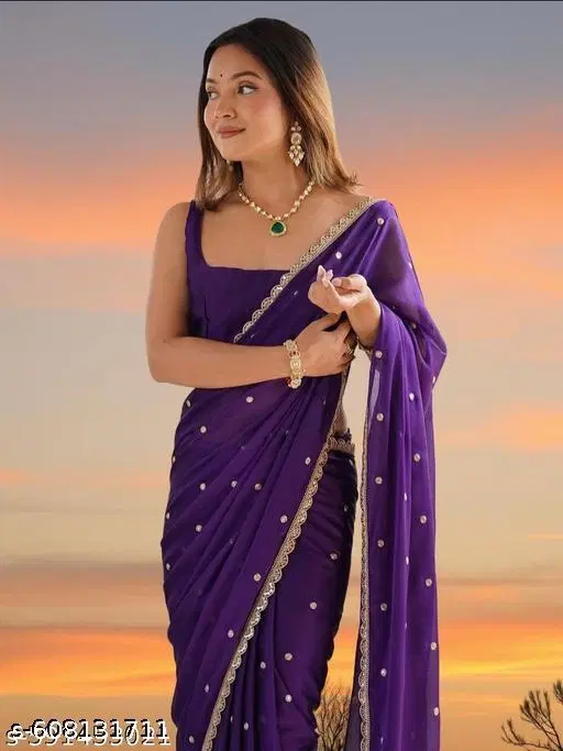 Georgette Saree for Women, Lavender (5.5 M)