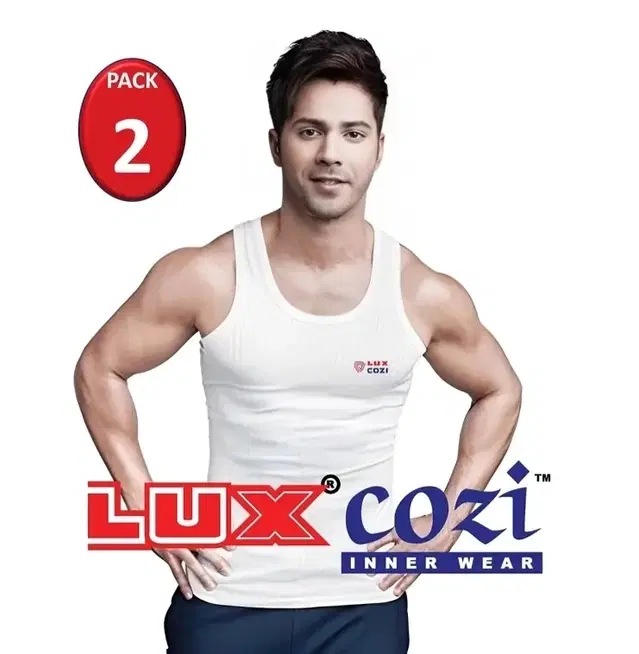 Lux Cozi Cotton Solid Vest for Men, Pack of 2, White (80 cm)