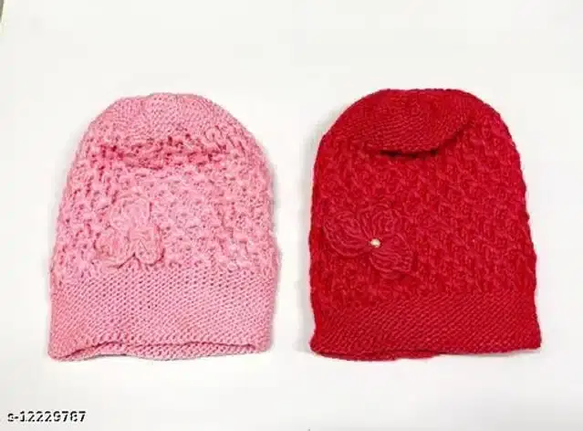 Woolen Beanie Cap for Women, Pack of 2 (Multicolor)