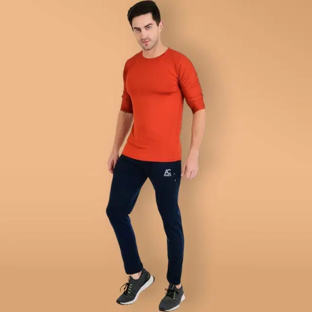 Lycra Nylon Logo Printed Track Pant for Men (Navy Blue, M)