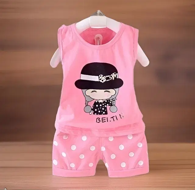Cotton Blend Printed Clothings Set for Girls,, Pink (12-18 Months)