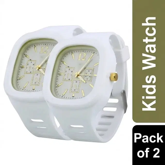 Kids Square Dial Analog Watch - Pack of 2, White