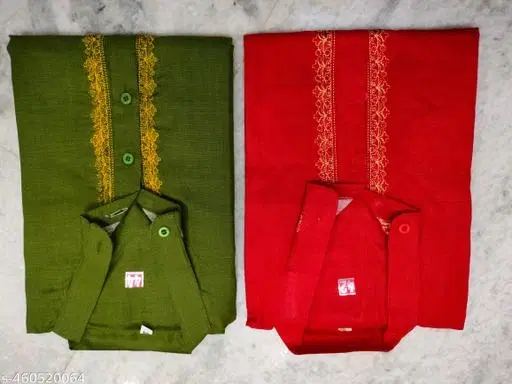 Cotton Solid Kurta for Men, Red & Olive, Pack of 2 (M)