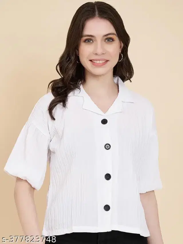 Cotton Blend Solid Shirt for Women (White, XS)