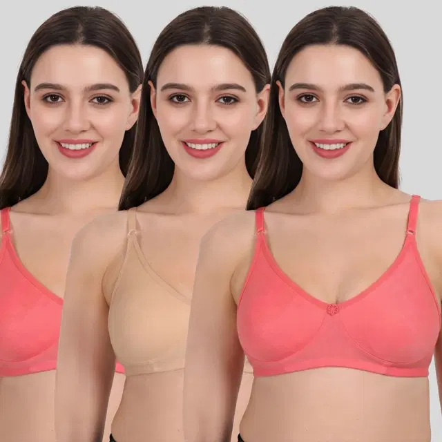 Cotton Bra for Women, Multicolour, Pack of 3 (28B)