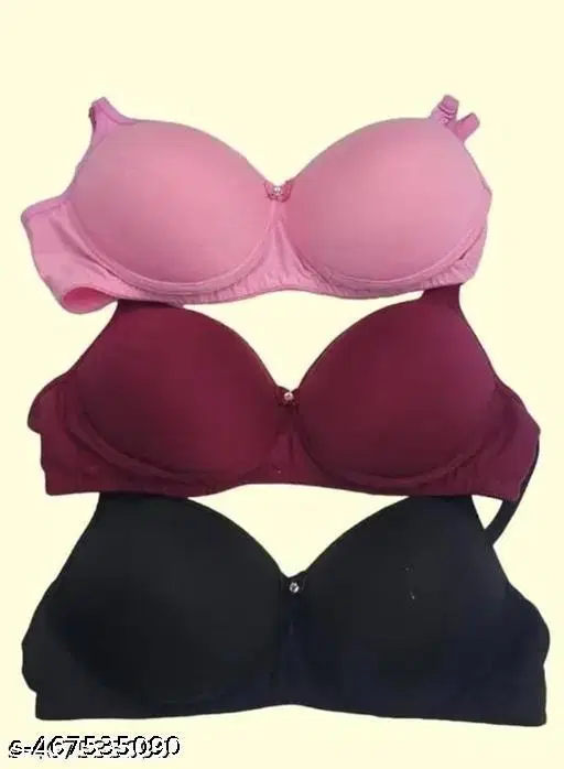 Cotton Blend Bra for Women, Multicolour, Pack of 3 (28B)