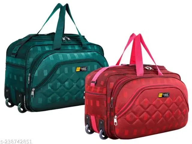 Polyester Duffel Bags, Red & Green, Pack of 2