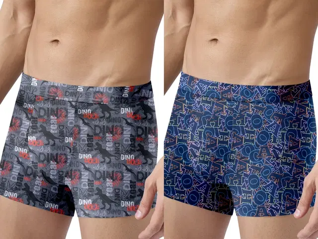 Nylon Printed Trunks for Men, Pack of 2 (Multicolor, S)