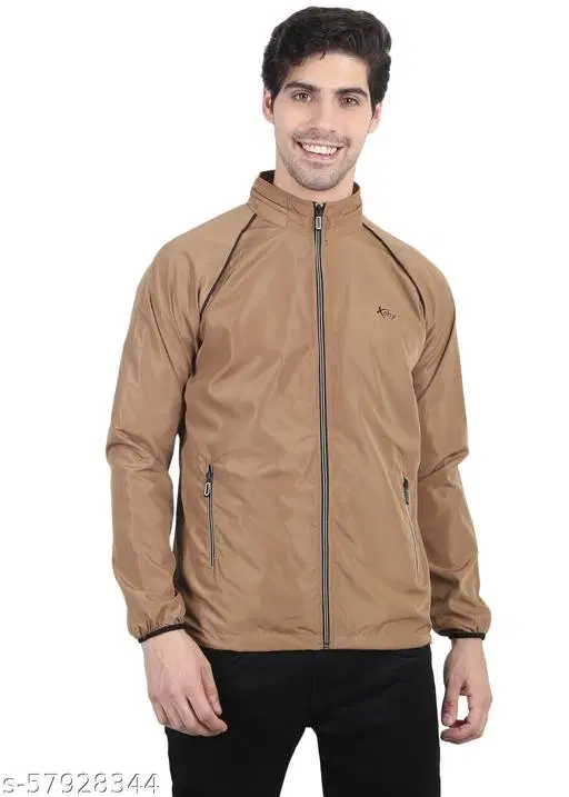 Nylon Full Sleeves Jacket for Men (Tan, M)