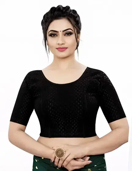 Readymade Stretchable Polyester Blouses for Women ,Black (M)