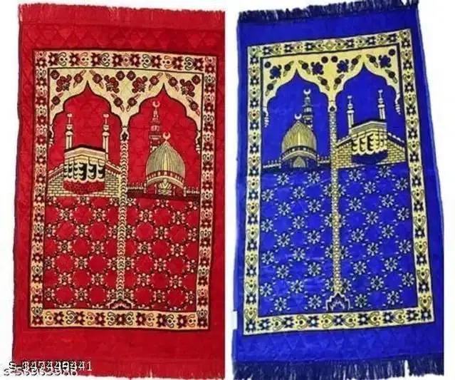 Velvet Janamaz Mats, Multicolor, Pack of 2
