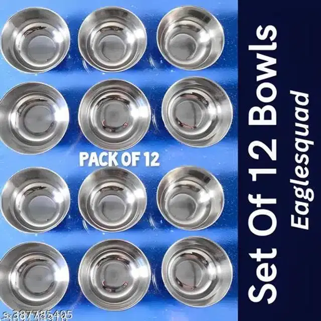 Stainless Steel Bowls, Silver, Pack of 12