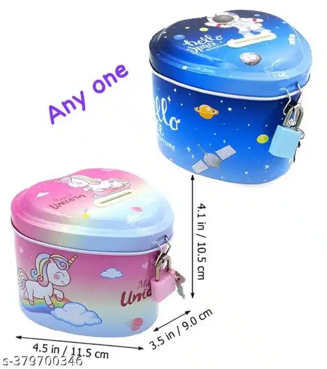Heart Shaped Money Bank with Key & Lock for Kids, Assorted