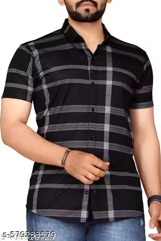 Printed Casual Shirt for Men (Black, S)
