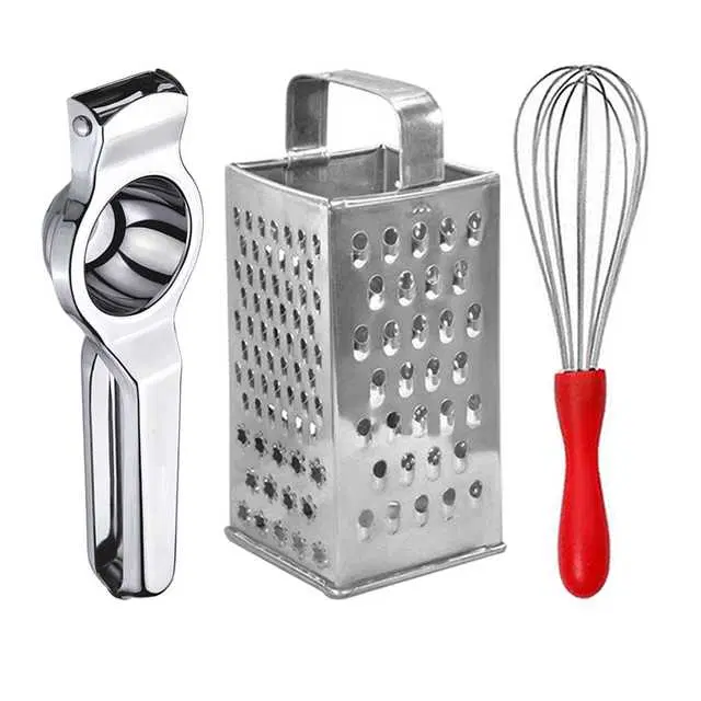 Oc9 Stainless Steel Lemon Squeezer & 4 in 1 Grater Or Slicer & Egg Whisk Kitchen Tool Set, O-50