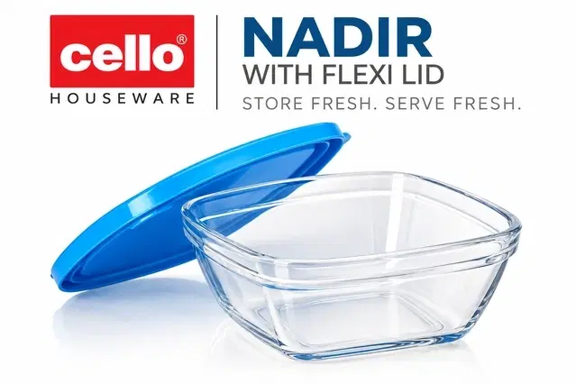 Cello Nadir Glass Bowl With Lid, 300 ml | Pack Of 1 | Airtight Lid | Stackable | Serve & Store