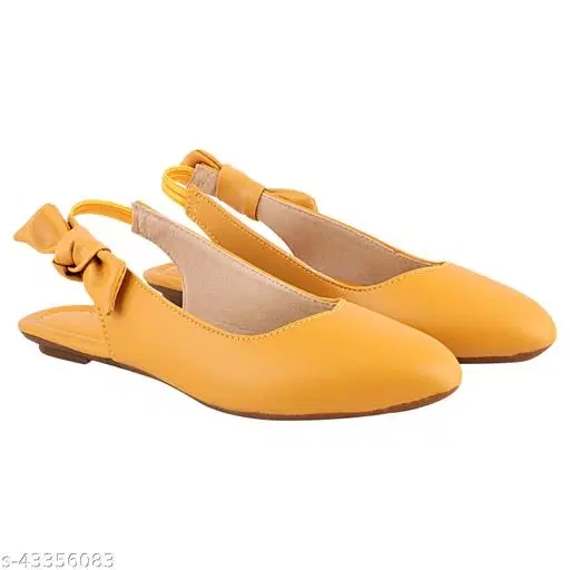 Solid Synthetic Pointed Toe One-Toe Flats for Women (Yellow, IND-3)