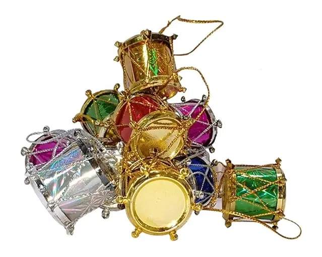 Christmas Mini Drums Ornaments, Multicolor, Set of 12