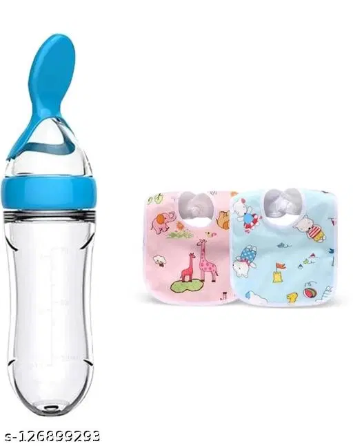 Baby Feeding Spoon Silicone With 2 Free Waterproof Bibs