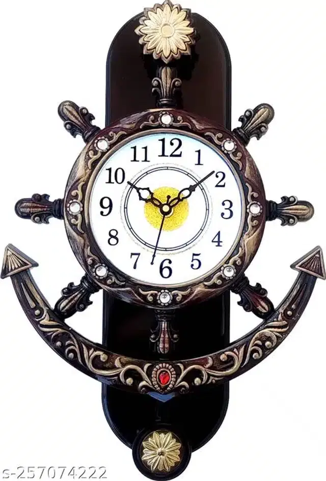 Plastic Analog Wall Clock, Brown & White