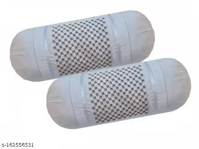 Embroidered Cotton Bolster Cover, White, 16x20 inches, Pack of 2