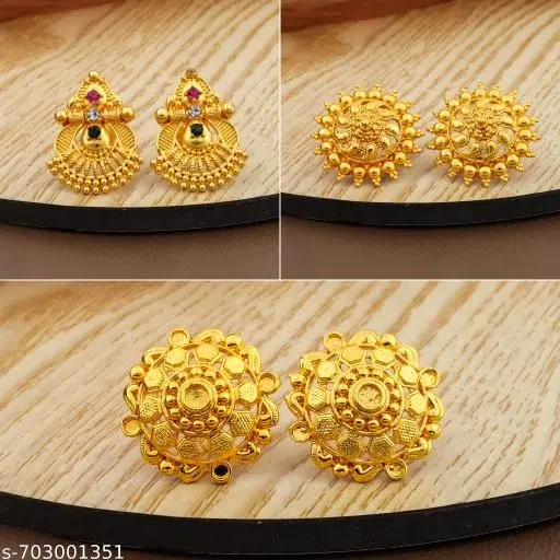 Traditional Bridal Gold Look Stud Earrings Set