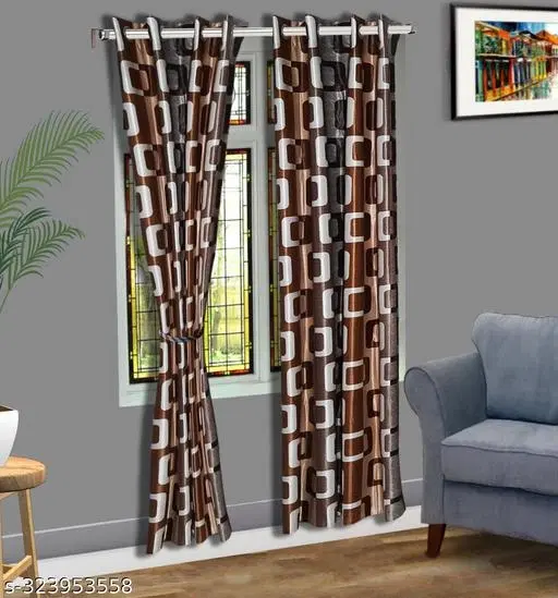 KANUSHI Industries® 2 Pieces Washable Polyster Eyelet Door Curtain Set (Color Brown) (7 FT)