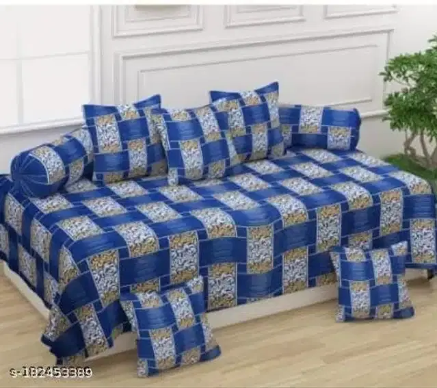 Polycotton Diwan Cover Set, Blue, Set of 8