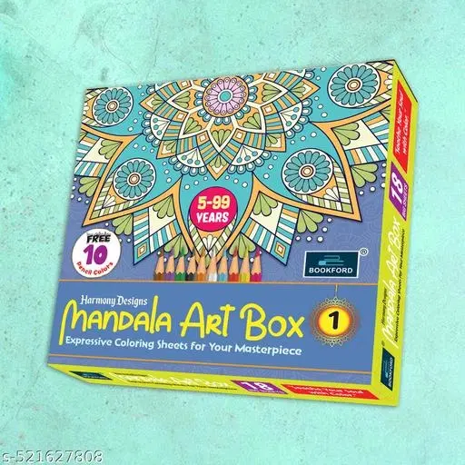 Harmony Design Mandala Art Boxx Part 1 – Let your creativity soar with 18 captivating mandala designs and 10 colored pencils for hours of artistic fun!