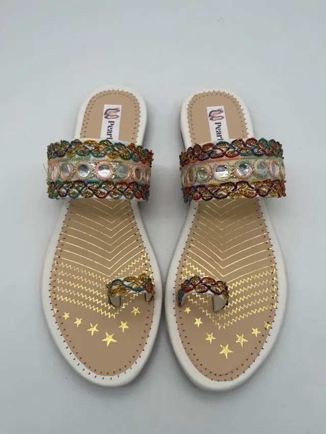 Flats for Women (Gold & White, 4)