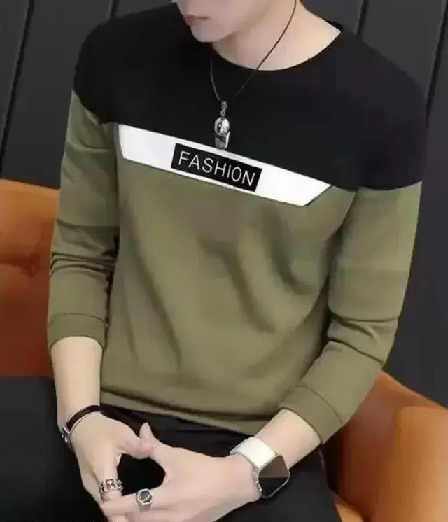 Full Sleeves T-Shirt for Men (Black & Olive, XL)