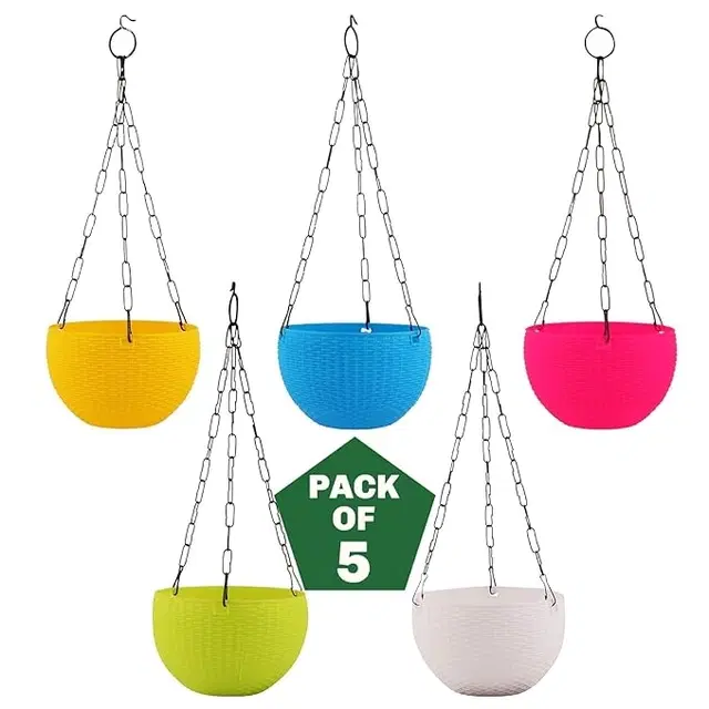 Plastic Hanging Pot for Indoor & Outdoor, Multicolor, 8 Inch, Pack of 5