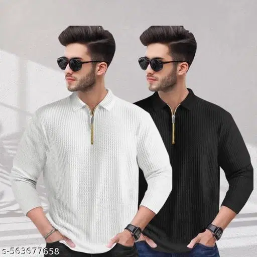 Cotton Blend T-shirt for Men, White & Black, Pack of 2 (S)