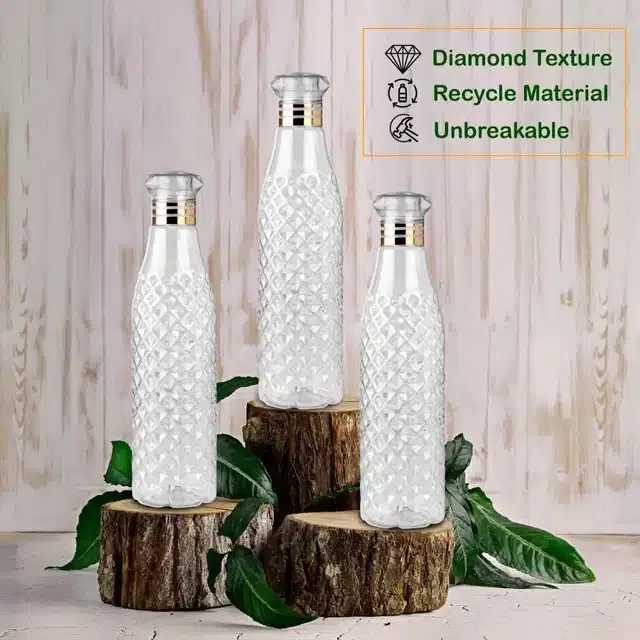 Plastic Fridge Water Bottle Set, White, Pack of 3, 1000 ml