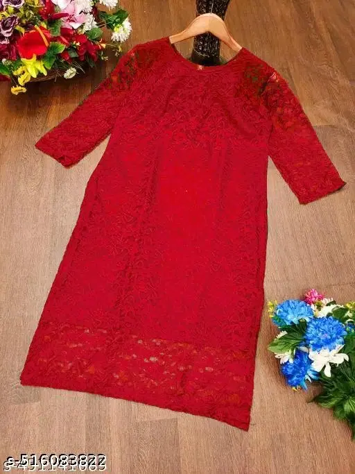 Net Kurti for Women,  Red  (S)